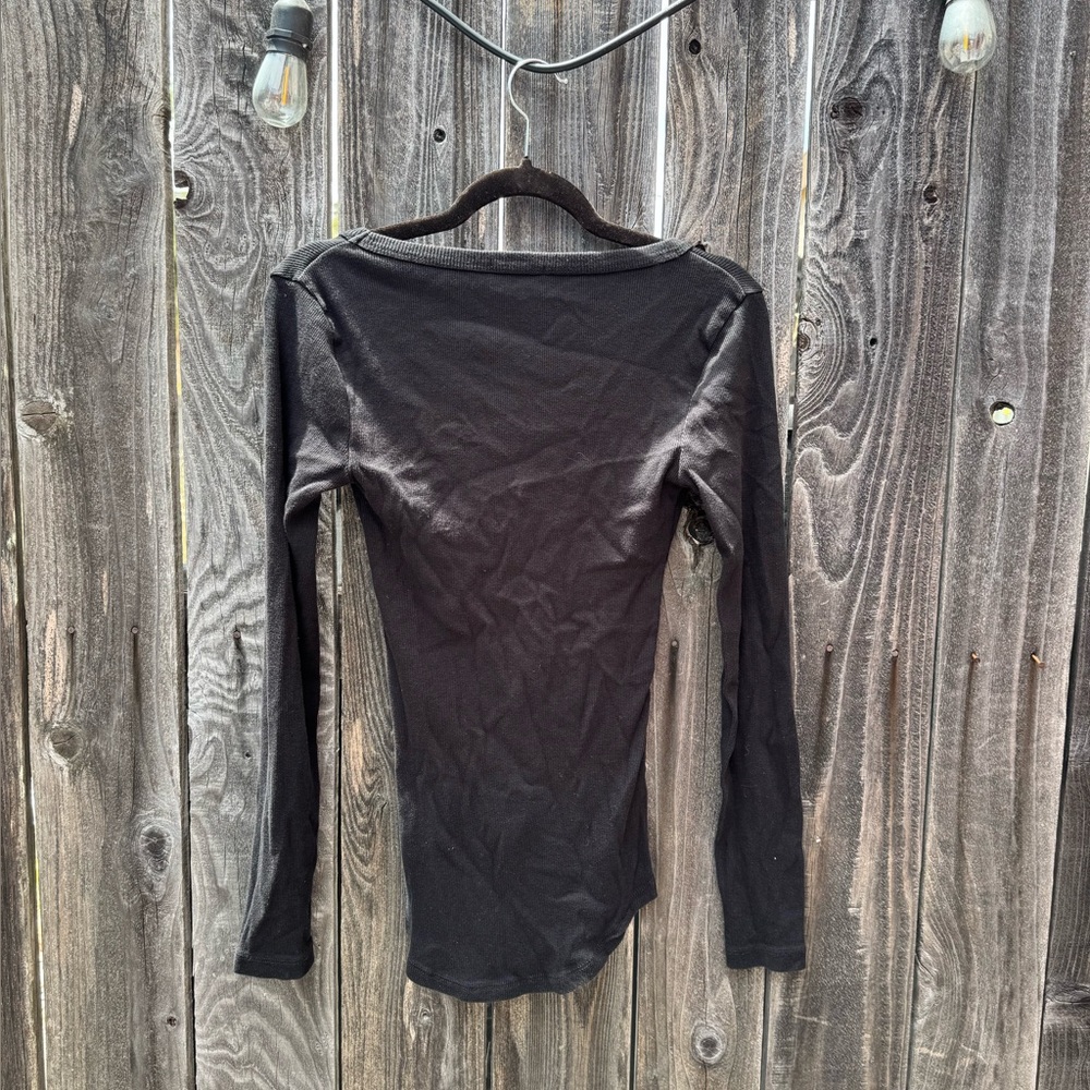 James Perse women’s black v neck long sleeve 100% cotton tee size 1/small - Picture 2 of 7
